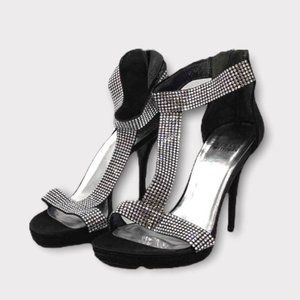 Stuart WEITZMAN shoes: Black stiletto sandals crystal straps back zip size 38